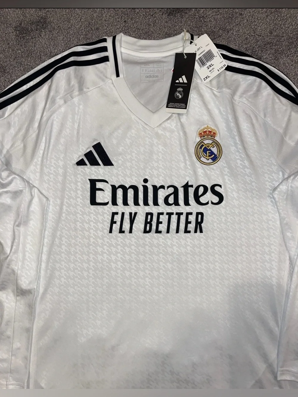 Adidas Real Madrid Home Long Sleeve Jersey 2024/25 Mens Size 2XL IT3442 $110